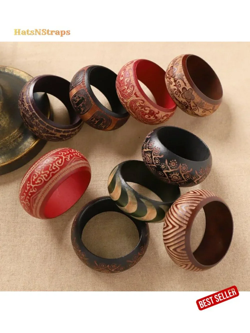 Handcrafted Wooden Bangle Bracelet for Women, Wide Cuff Ethnic Boho Jewelry,